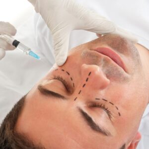 a man getting an injection in his face before surgery