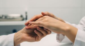 Doctor treating hand condition